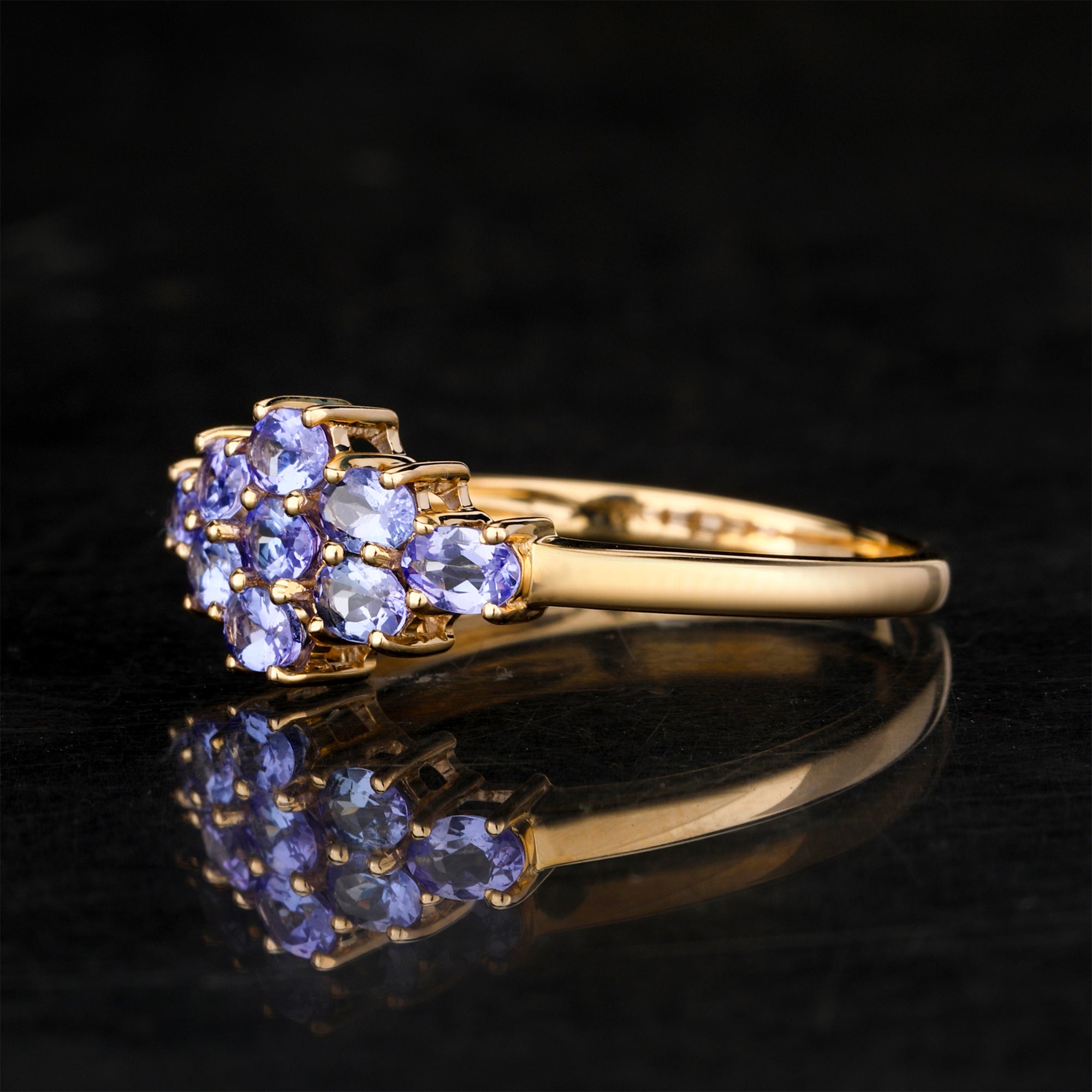 Natural Tanzanite Cluster Ring 0.9 Carats 9K Yellow Gold
