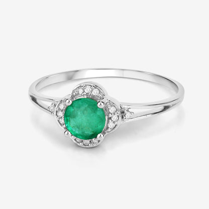 Natural Emerald Ring With Diamonds 0.42 Carats 14K White Gold