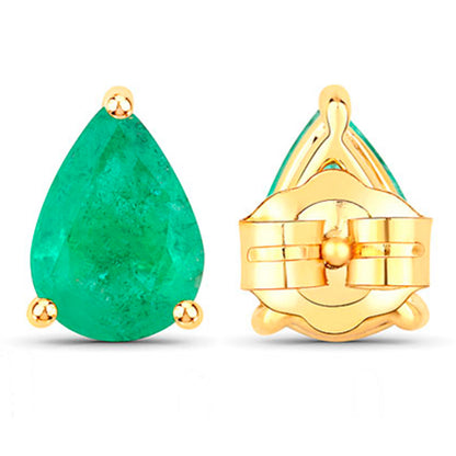 Zambian Emerald Stud Earrings 1.2 Carats 14K Yellow Gold