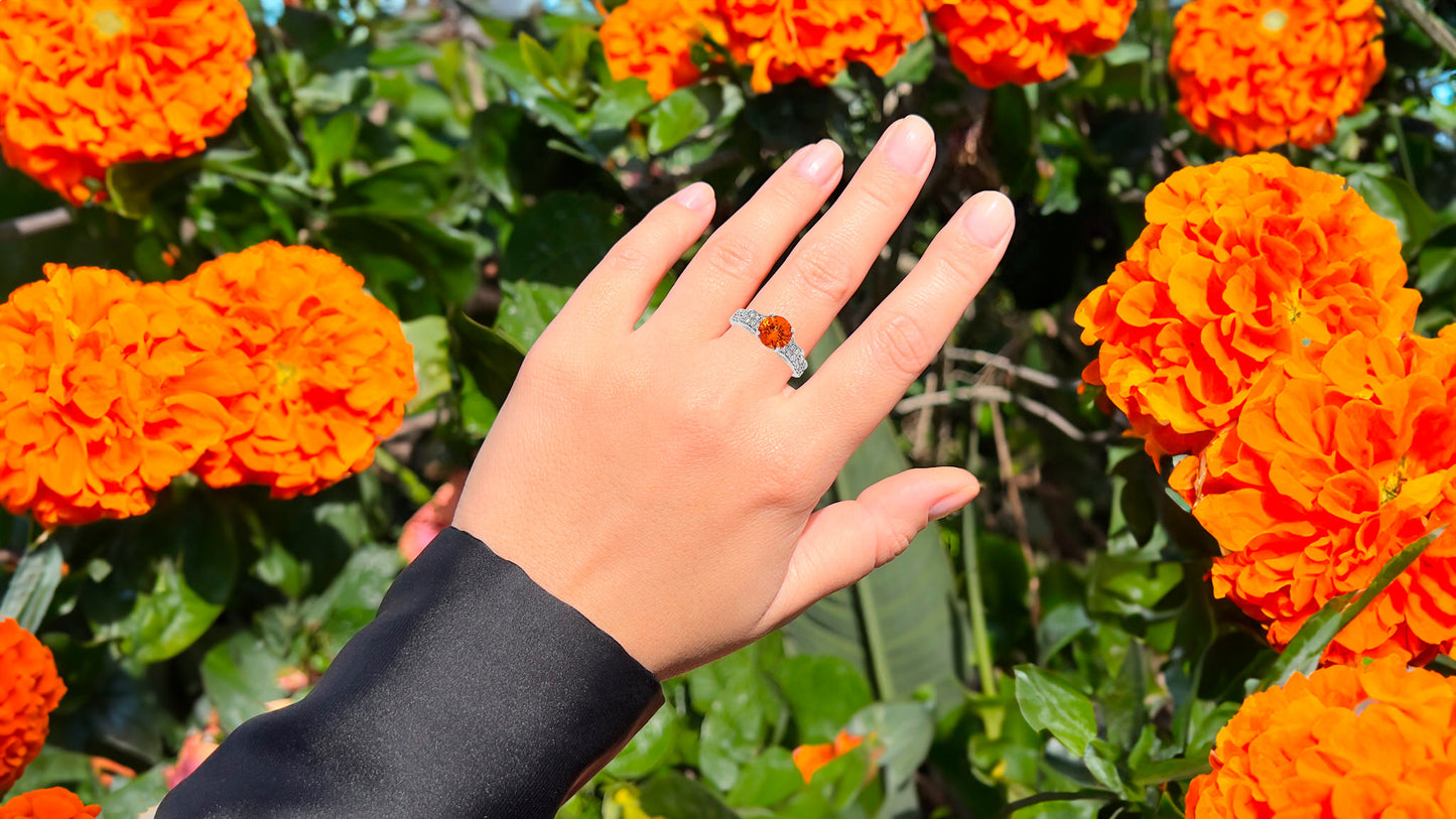 Orange Garnet Ring With Diamonds 2.14 Carats 14K White Gold