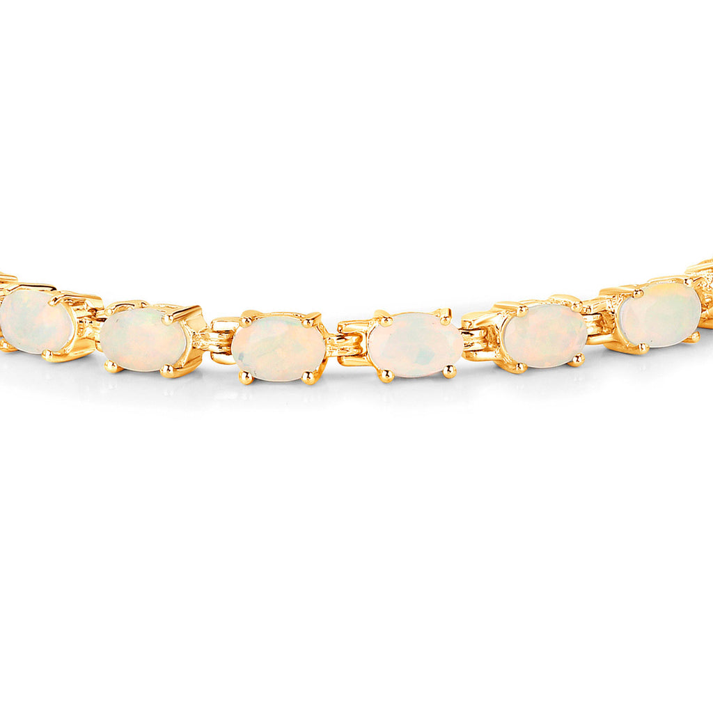 Ethiopian Opal Tennis Bracelet 5.26 Carats Gold Plated Silver