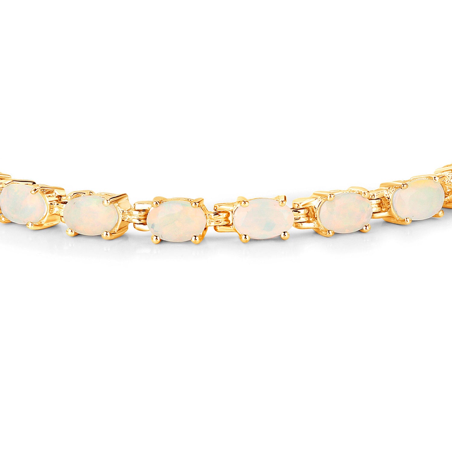 Ethiopian Opal Tennis Bracelet 5.26 Carats Gold Plated Silver