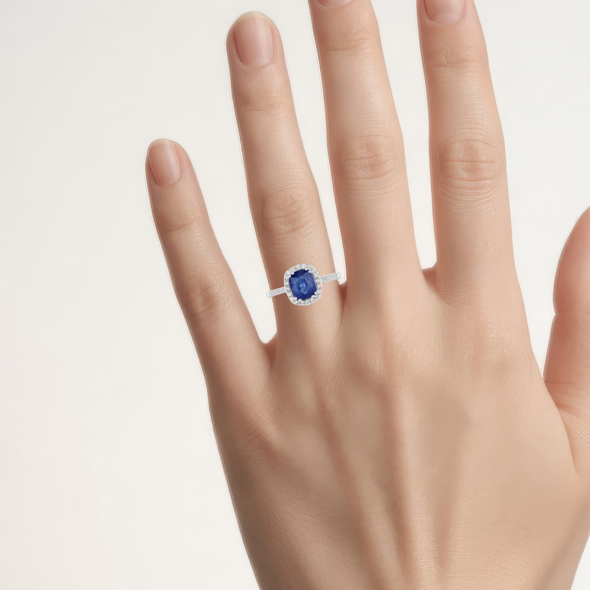 Blue Sapphire Ring With Diamonds 2.32 Carats 18K White Gold