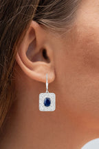 Natural Blue Sapphire Earrings With Diamonds 3.32 Carats Sterling Silver