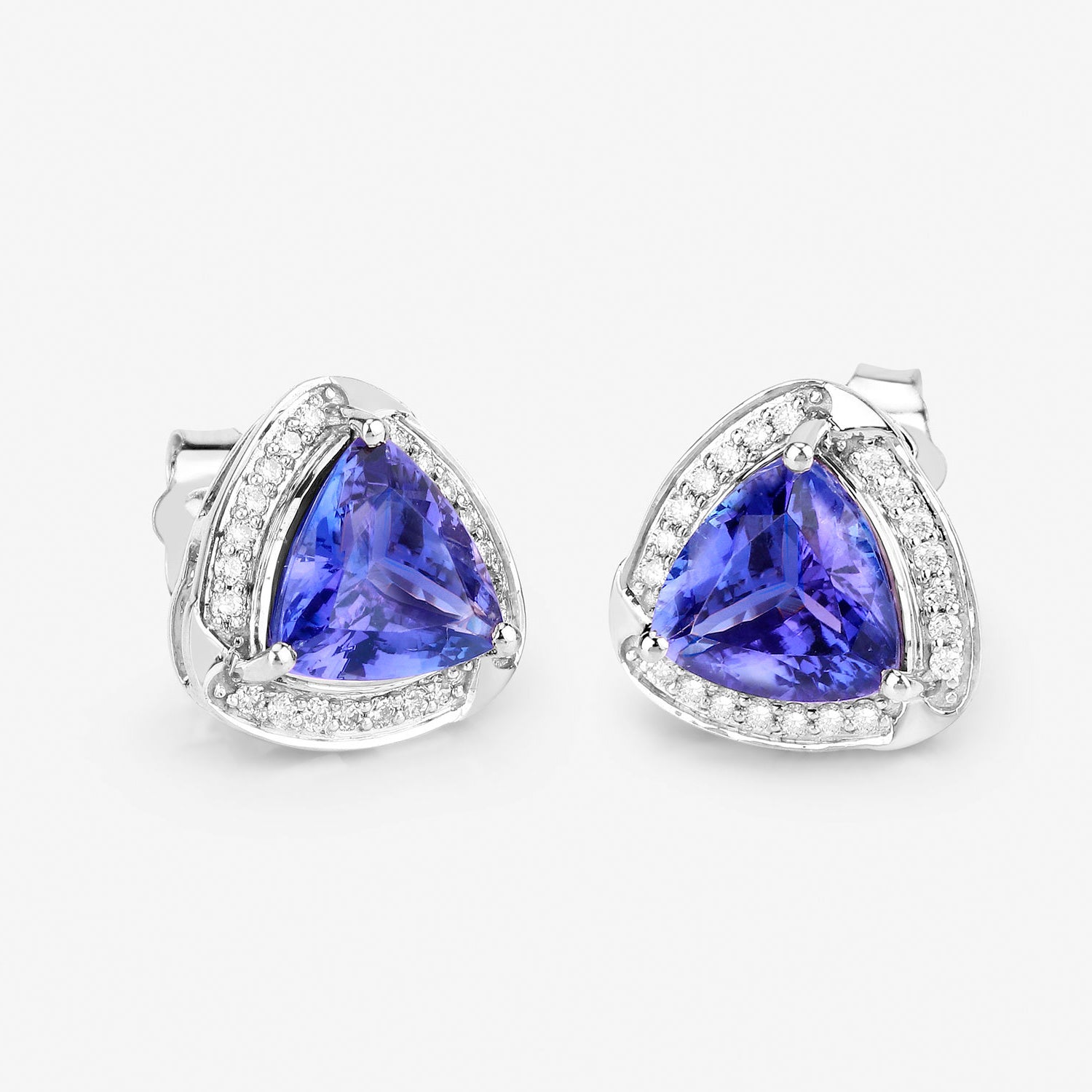 Natural Tanzanite Stud Earrings With Diamonds 3.66 Carats 14K White Gold