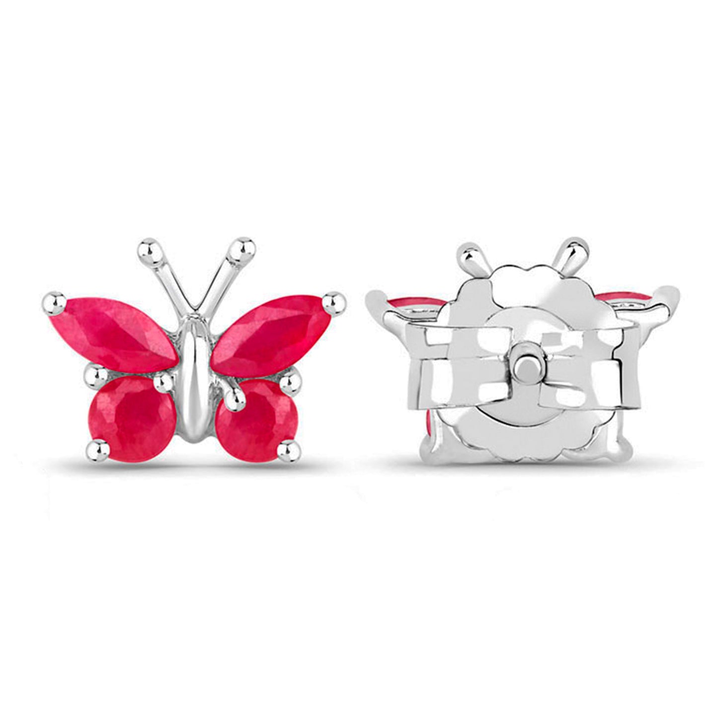 Natural Ruby Butterfly Earrings 0.6 Carats Sterling Silver