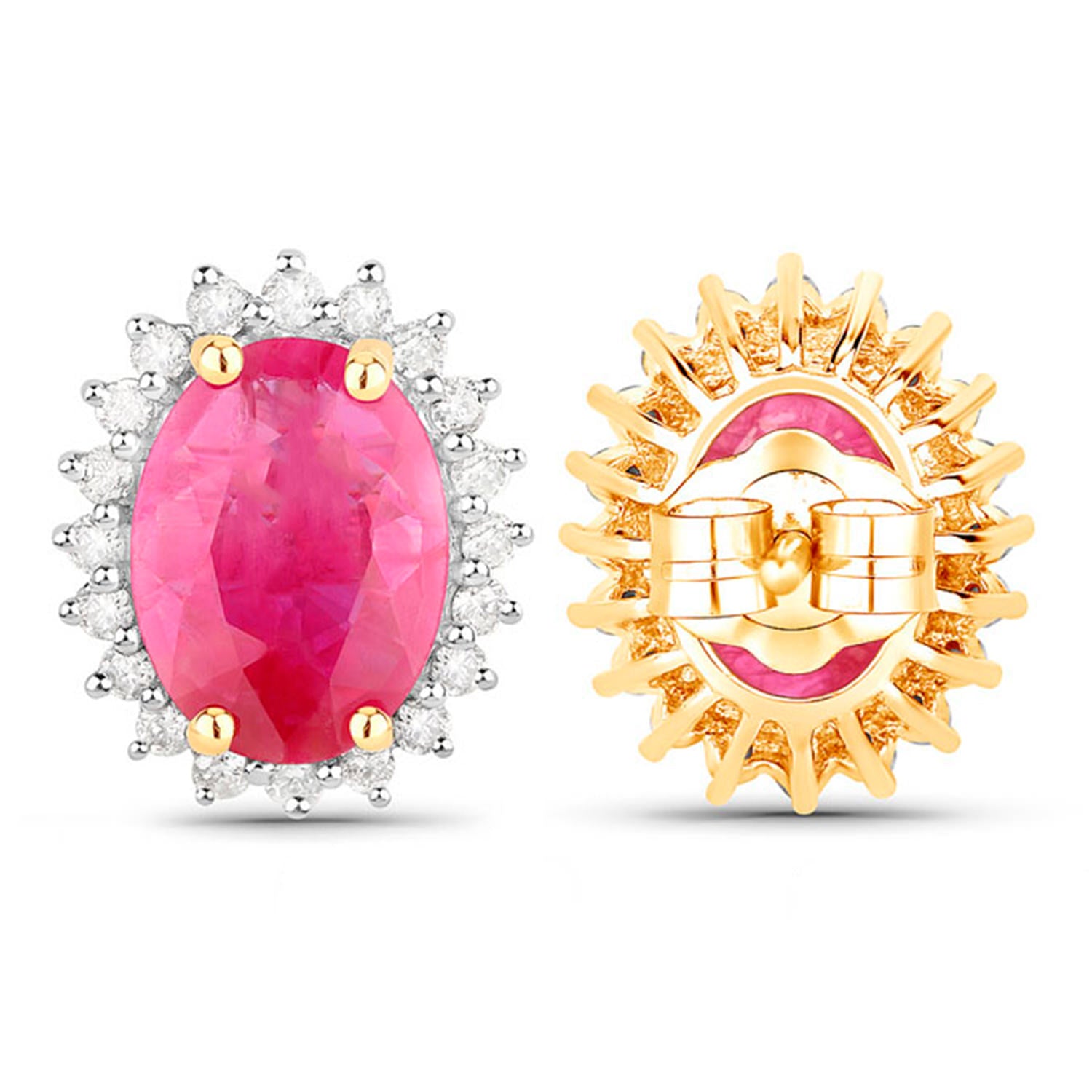 Ruby Earrings Diamonds 3.12 Carats 14K Yellow Gold
