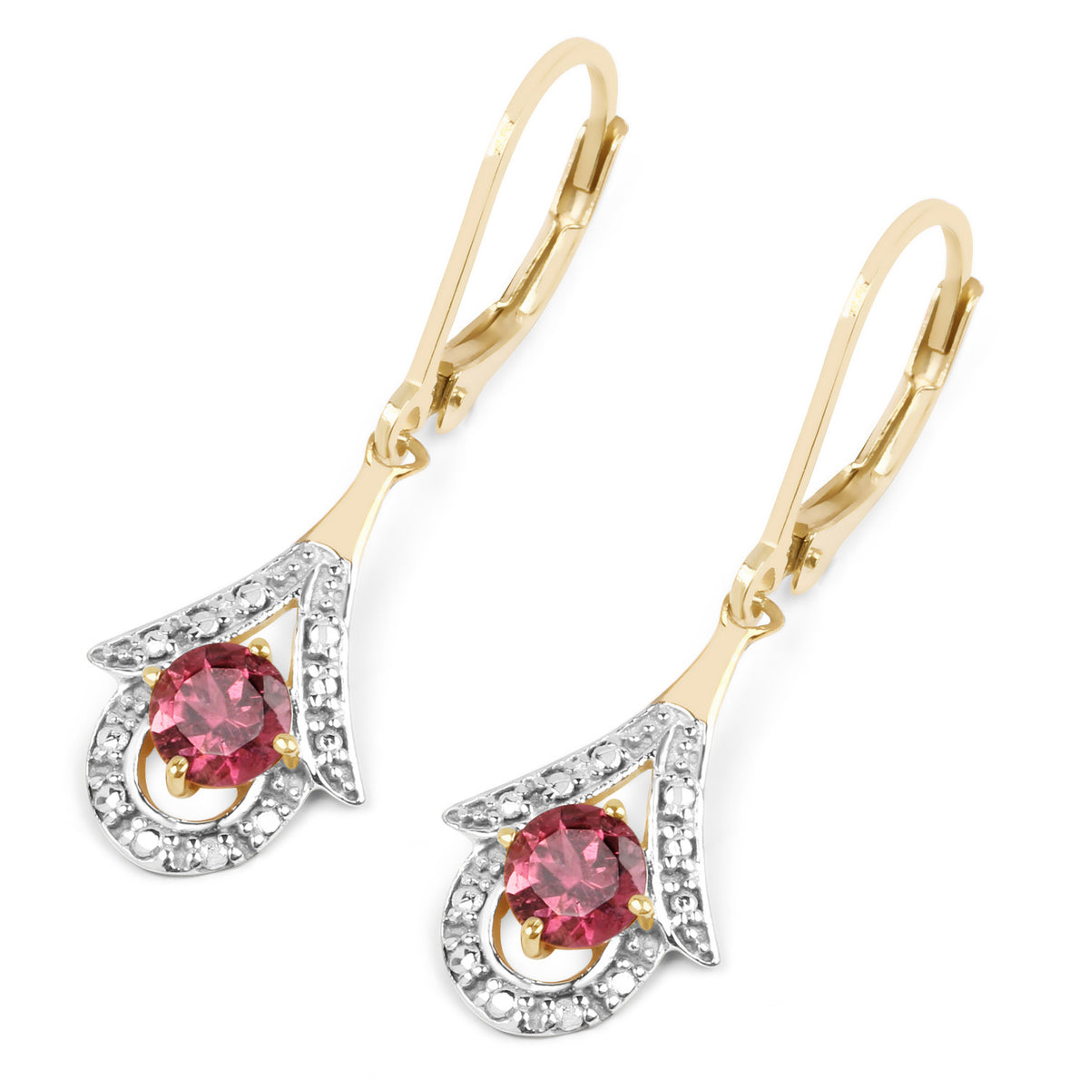 Pink Tourmaline Earrings 1.18 Carats Gold Plated Silver