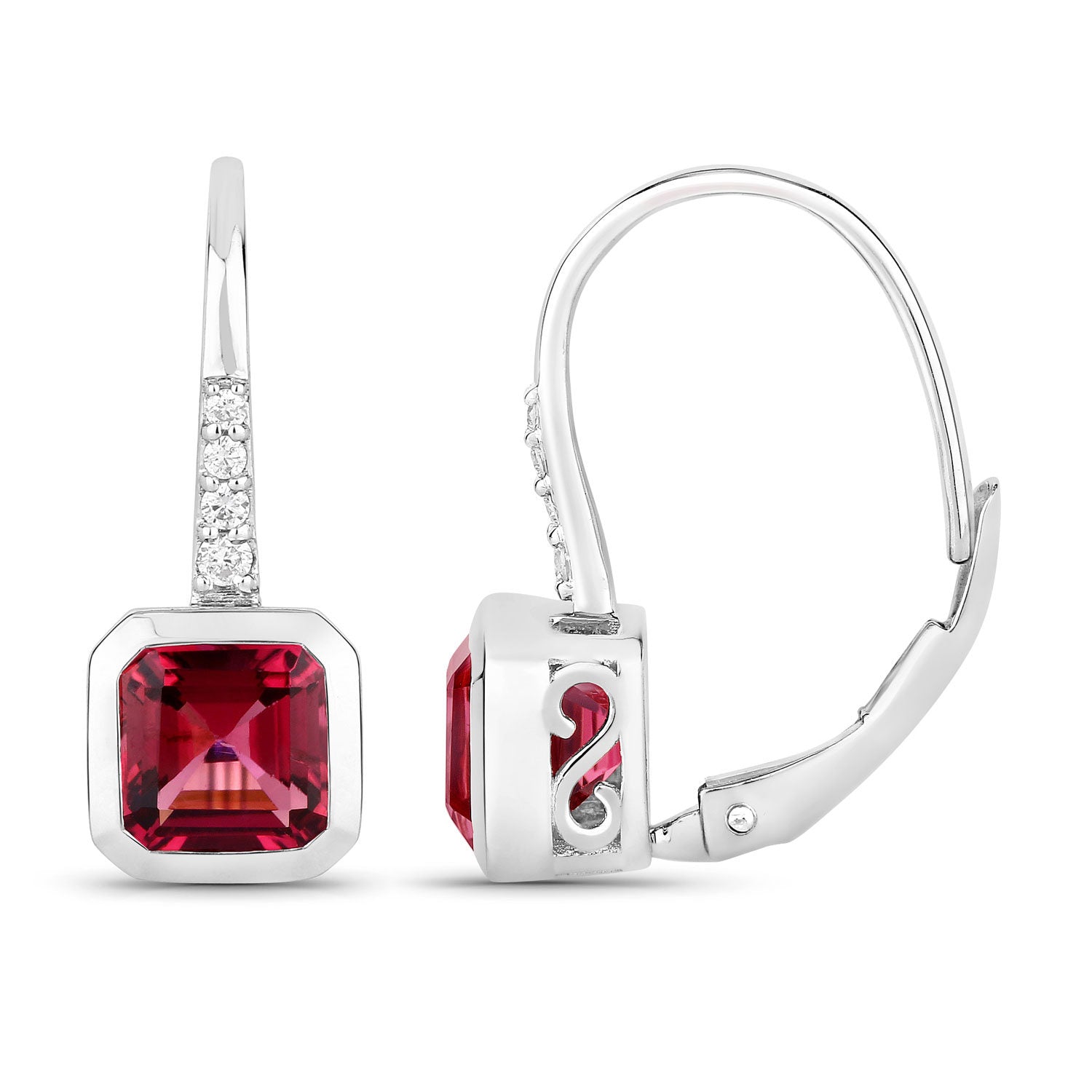 Rubellite Earrings With Diamonds 2.53 Carats 14K White Gold