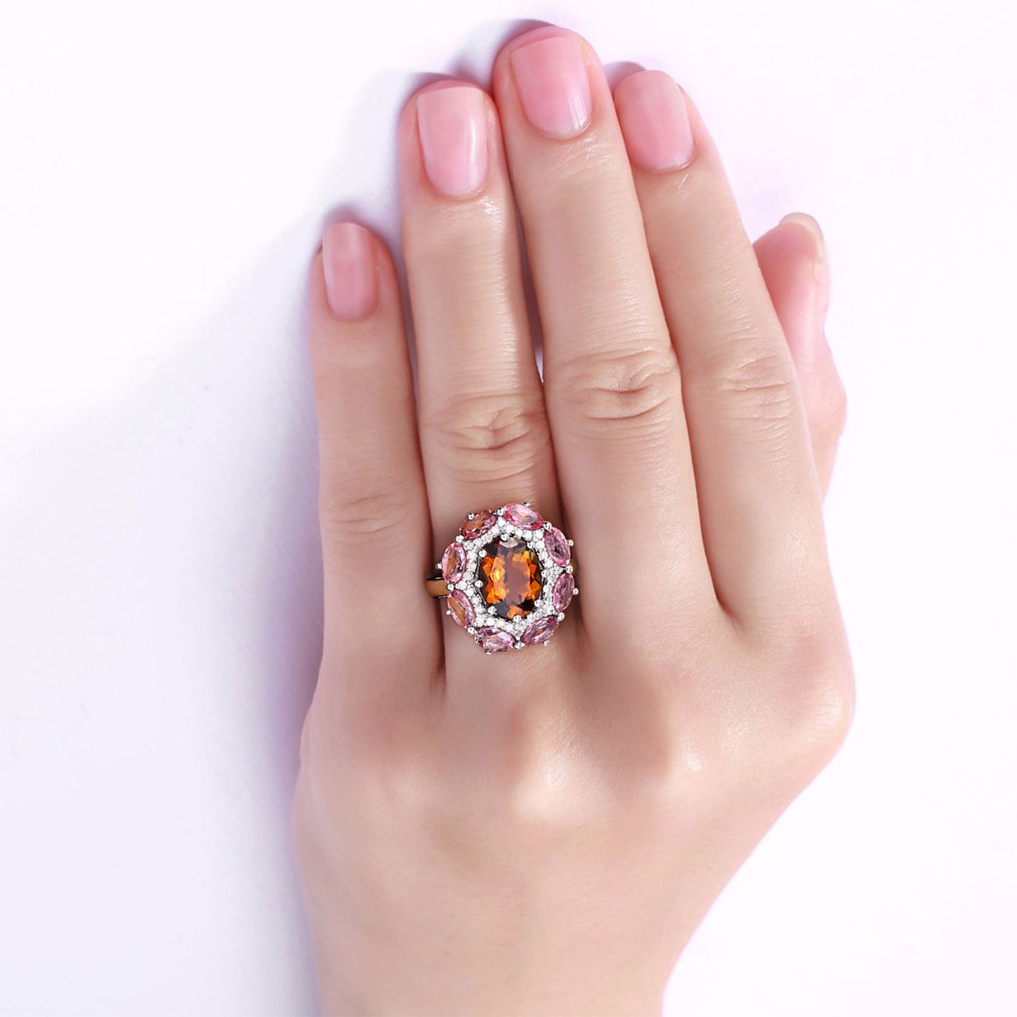 Multicolor Tourmaline Ring With Diamonds 4.18 Carats Sterling Silver