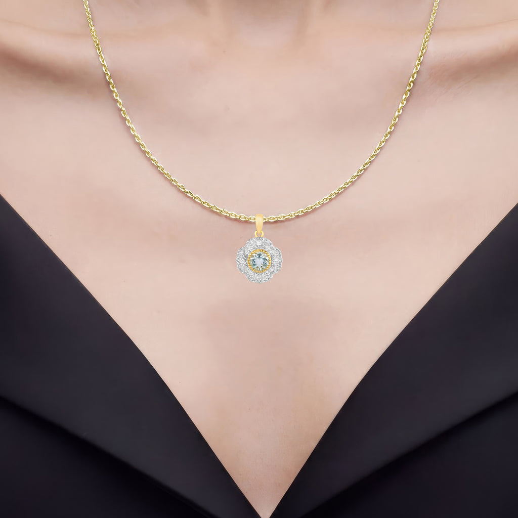 Aquamarine Pendant With White Topaz 0.92 Carats Gold Plated Silver