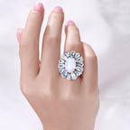 Moonstone Ring With Aquamarine 12.4 Carats Sterling Silver