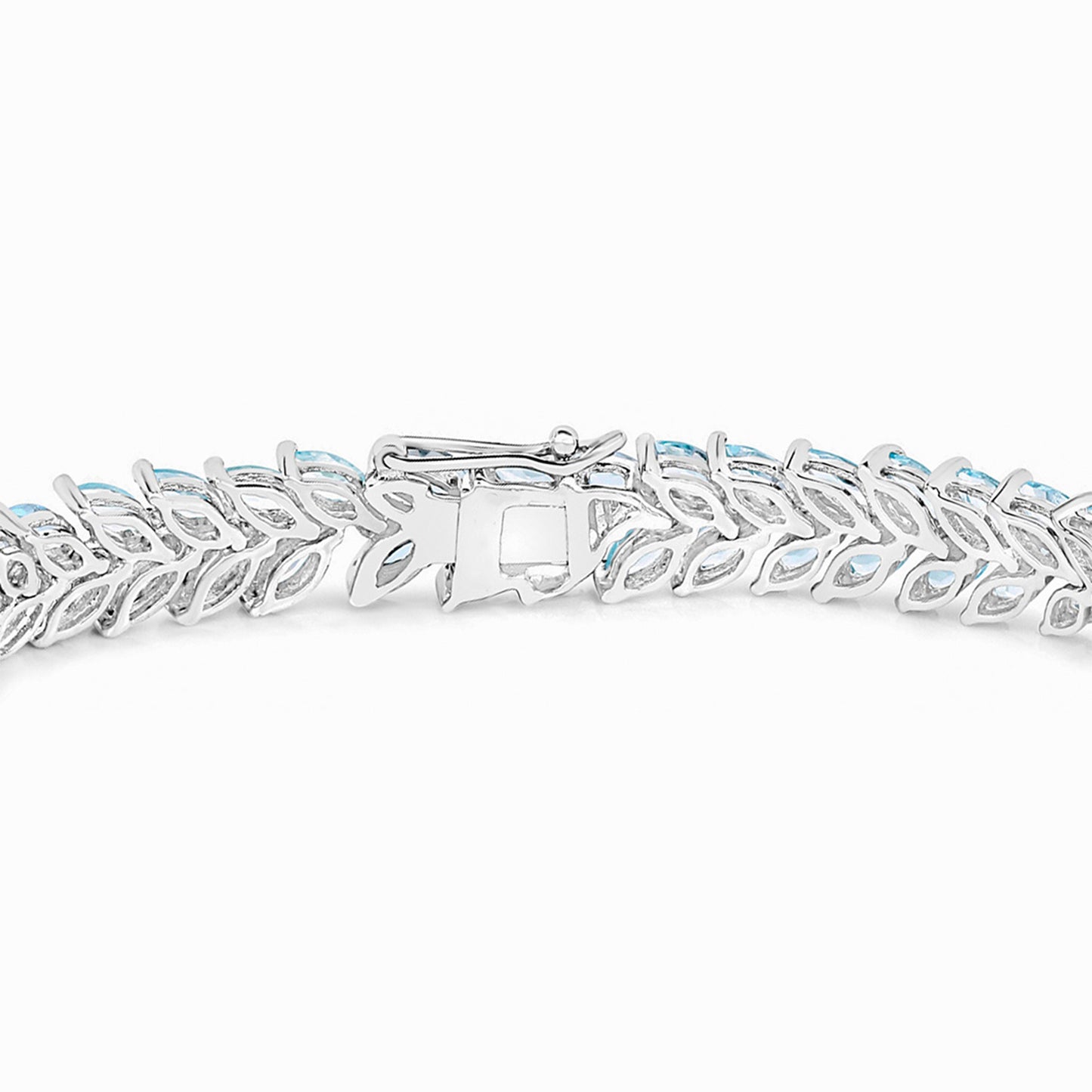 Blue Topaz Tennis Bracelet 15 Carats 18K White Gold Plated Silver