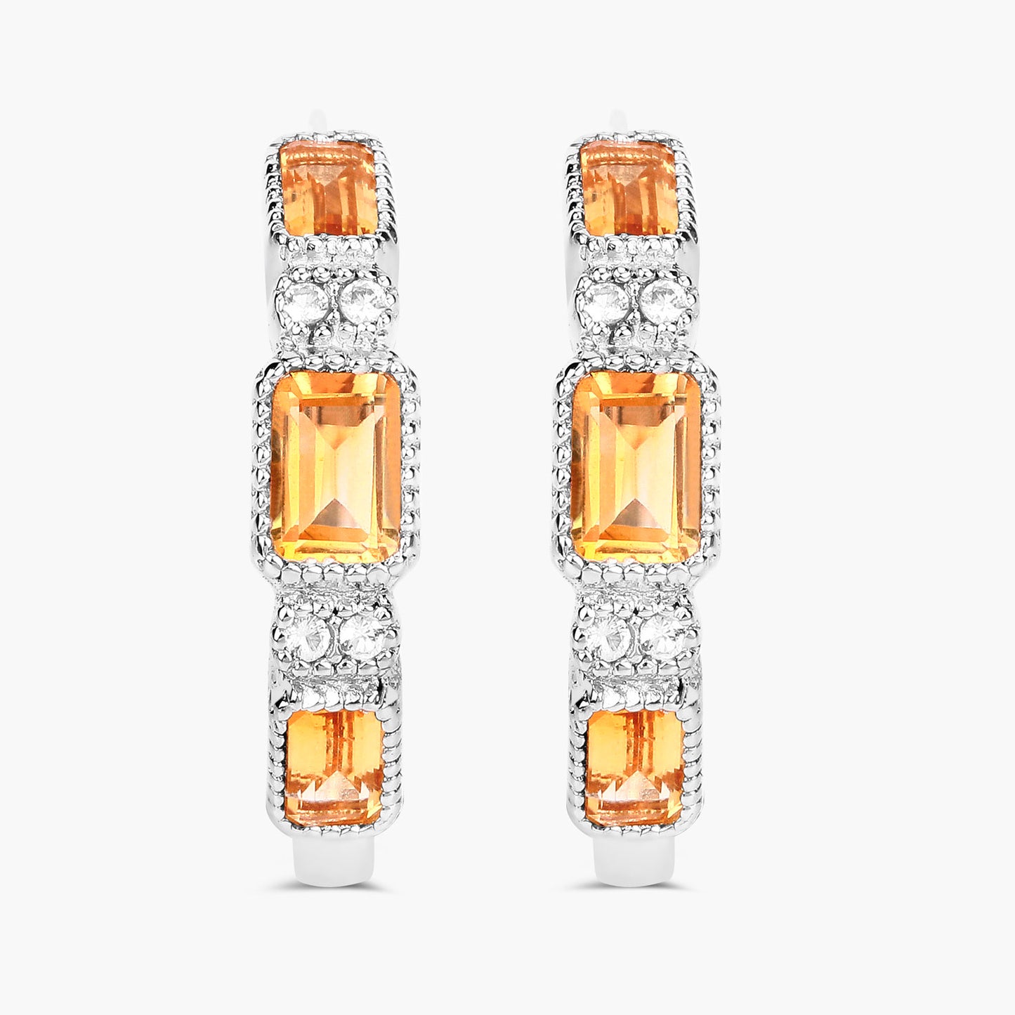 Citrine Earrings With White Topaz 2.84 Carats Sterling Silver