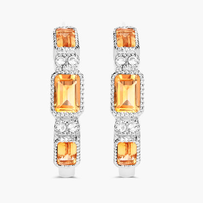 Citrine Earrings With White Topaz 2.84 Carats Sterling Silver