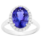 Natural Tanzanite Ring With Diamonds 3.92 Carats 14K White Gold