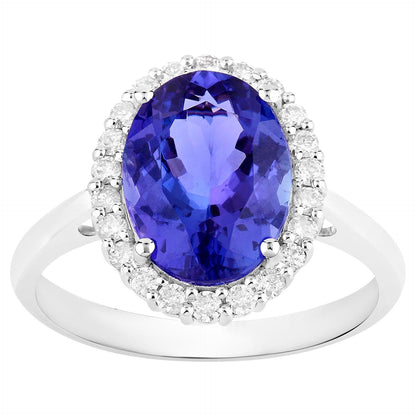 Natural Tanzanite Ring With Diamonds 3.92 Carats 14K White Gold