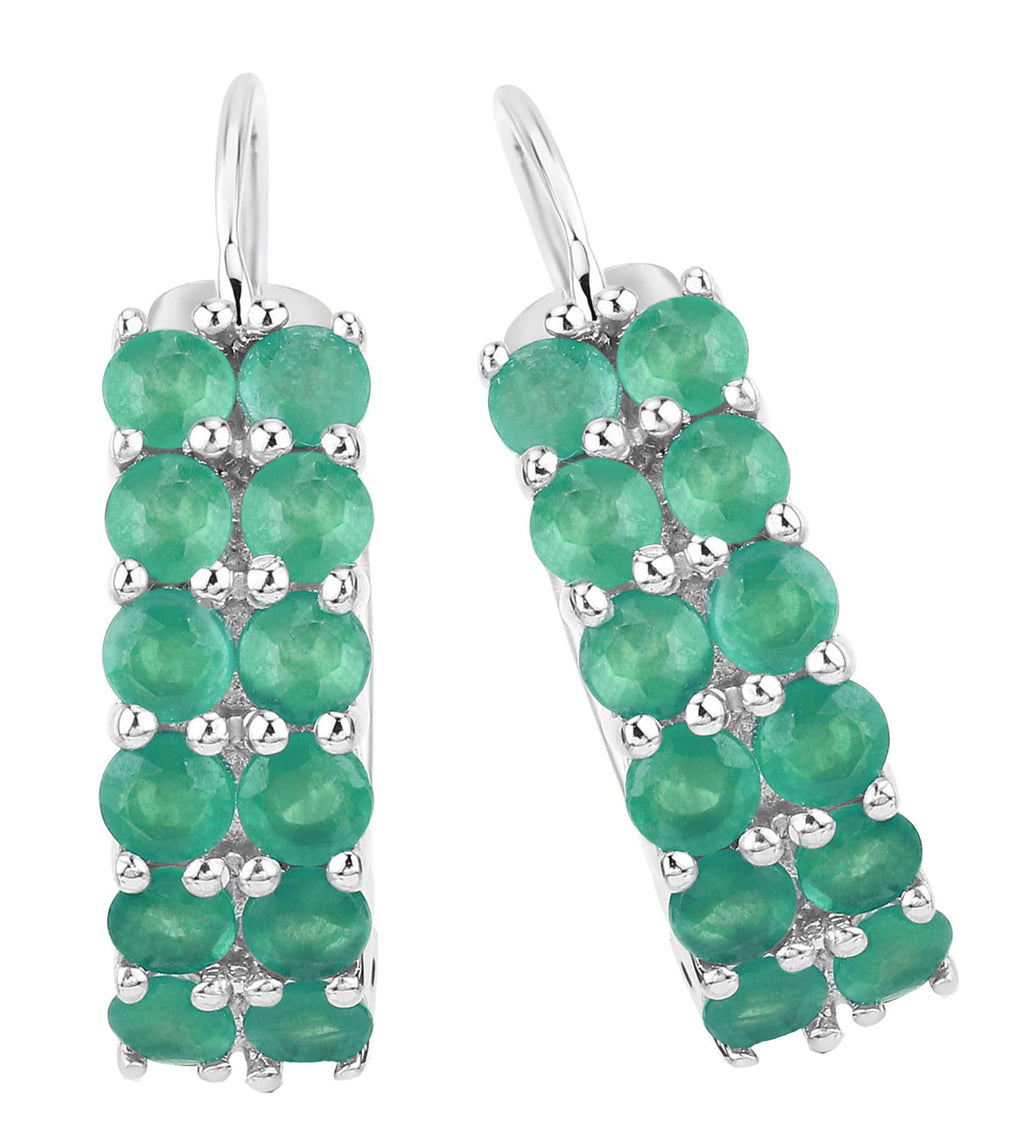 Emerald Hoop Earrings 2.38 Carats Sterling Silver