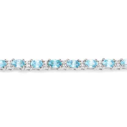 Blue Zircon Tennis Bracelet White Topaz 8.8 Carats Sterling Silver