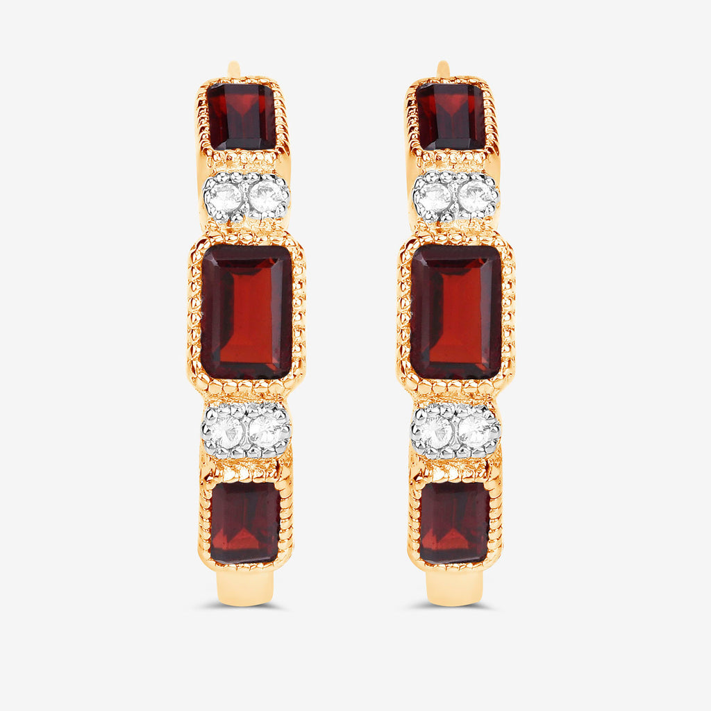 Garnet Earrings With White Topaz 2.72 Carats Gold Plated Silver