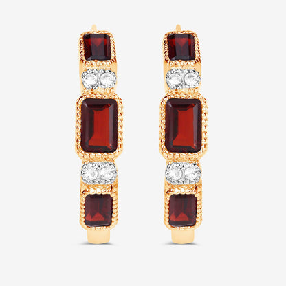 Garnet Earrings With White Topaz 2.72 Carats Gold Plated Silver