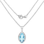 Swiss Blue Topaz Marquise Pendant Necklace 8.2 Carats Sterling Silver
