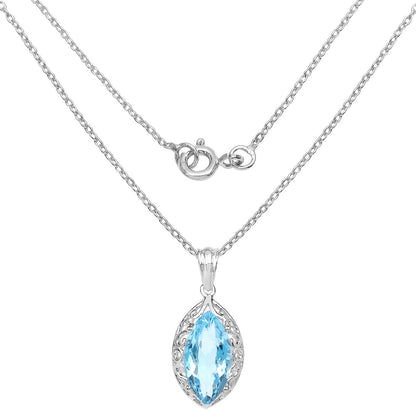Swiss Blue Topaz Marquise Pendant Necklace 8.2 Carats Sterling Silver