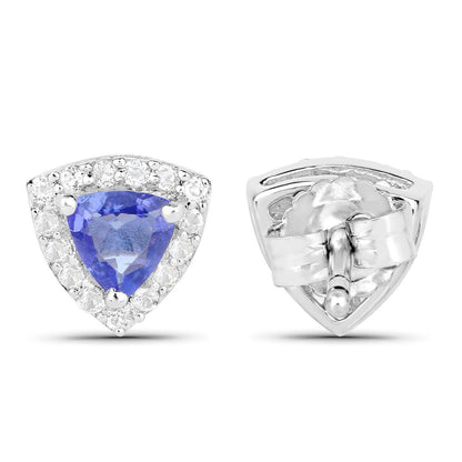Natural Tanzanite Stud Earrings With White Topaz 1.28 Carats Sterling Silver