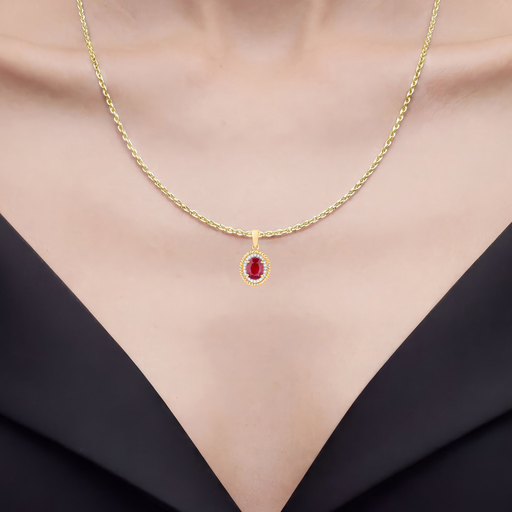 Ruby Pendant With Diamonds 1.52 Carats 14K Yellow Gold