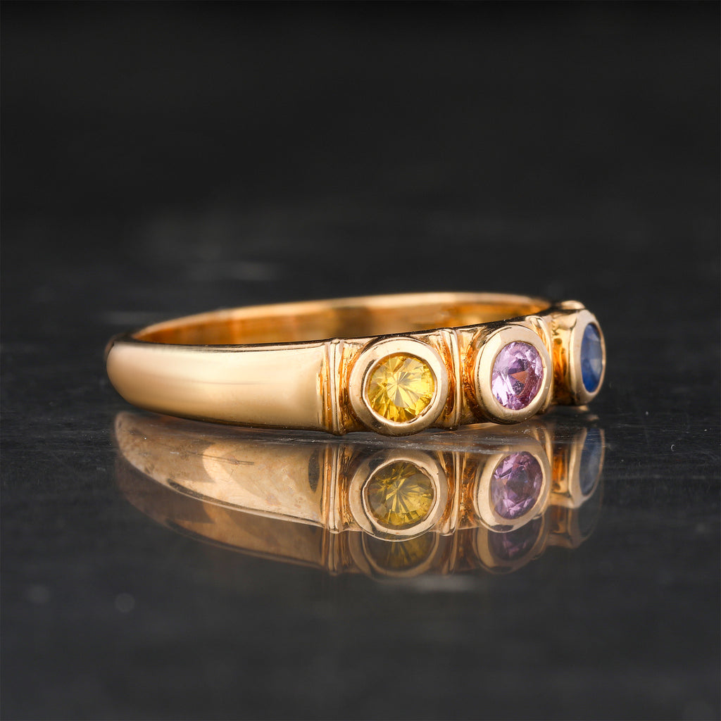 Natural Mixed Color Sapphire Ring 0.35 Carats 9K Yellow Gold