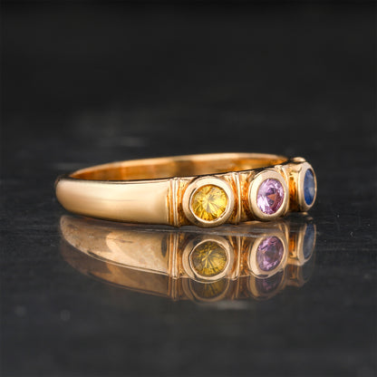 Natural Mixed Color Sapphire Ring 0.35 Carats 9K Yellow Gold