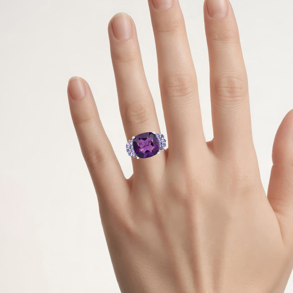 Amethyst Ring With Tanzanite 6.32 Carats Sterling Silver