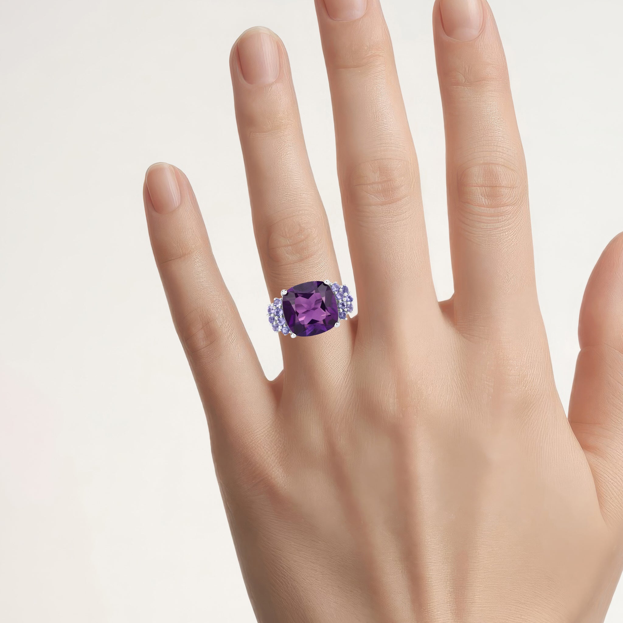 Amethyst Ring With Tanzanite 6.32 Carats Sterling Silver