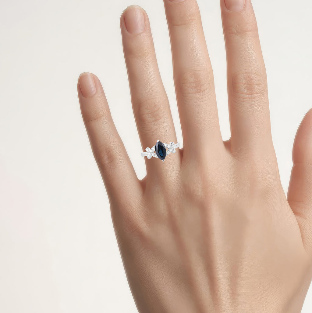 Blue Sapphire Ring With Diamonds 1.46 Carats 14K White Gold
