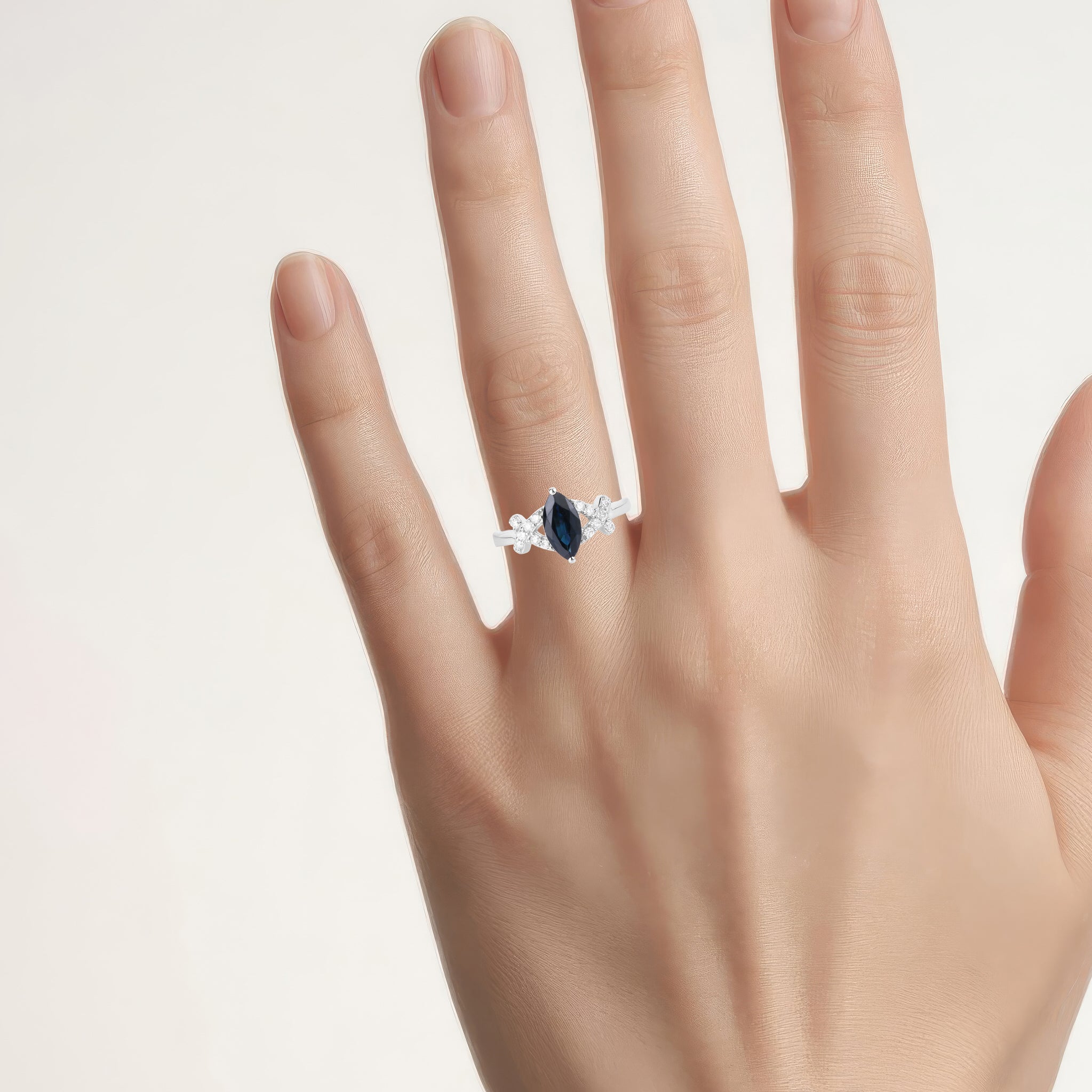 Blue Sapphire Ring With Diamonds 1.46 Carats 14K White Gold