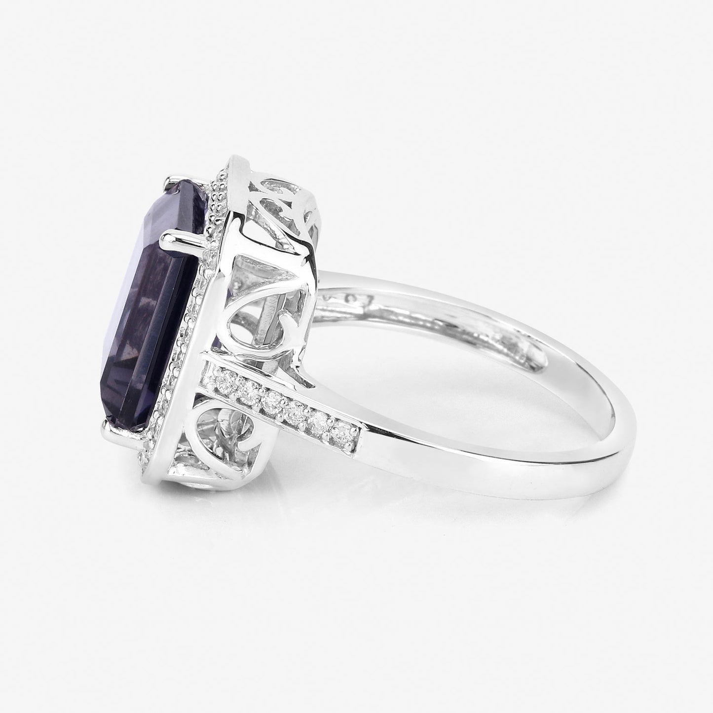 Iolite Ring With Diamonds 3.68 Carats 14K White Gold