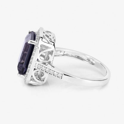 Iolite Ring With Diamonds 3.68 Carats 14K White Gold