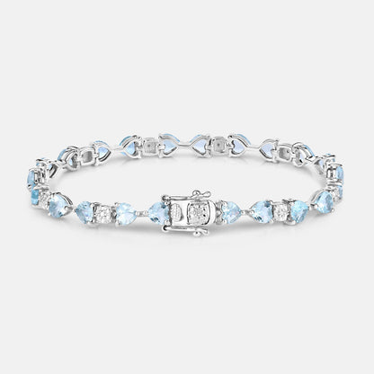 Aquamarine Tennis Bracelet Diamonds 7.35 Carats Sterling Silver