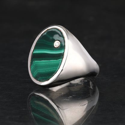 Malachite Ring With Diamonds 2.56 Carats Sterling Silver