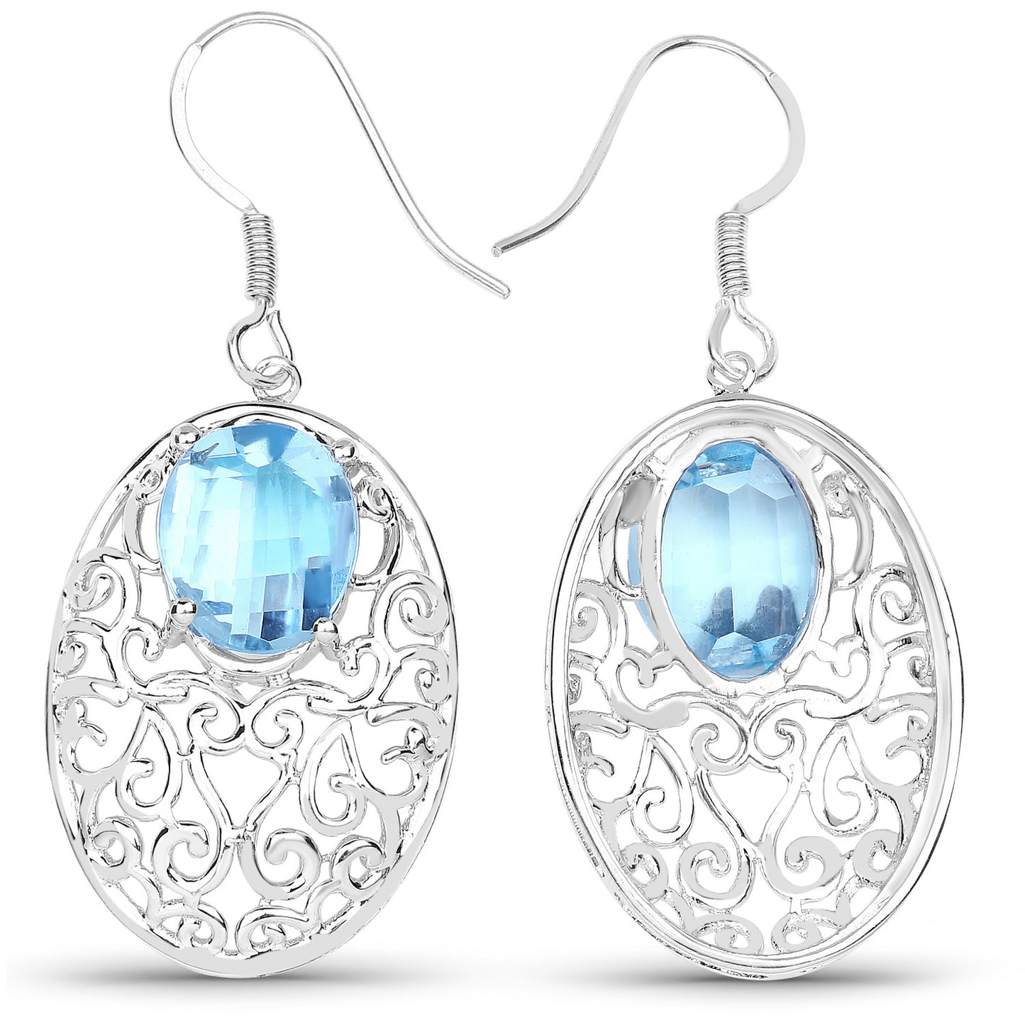 Blue Topaz Earrings 10.7 Carats Sterling Silver
