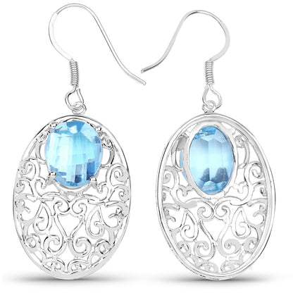 Blue Topaz Earrings 10.7 Carats Sterling Silver