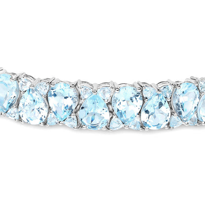 Blue Topaz Tennis Bracelet 58.76 Carats Rhodium Plated Sterling Silver