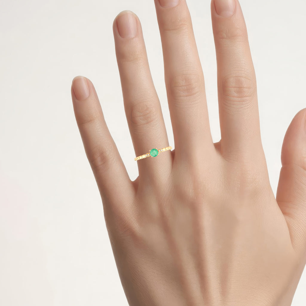 Zambian Emerald Ring With Diamonds 0.23 Carats 10K Yellow Gold