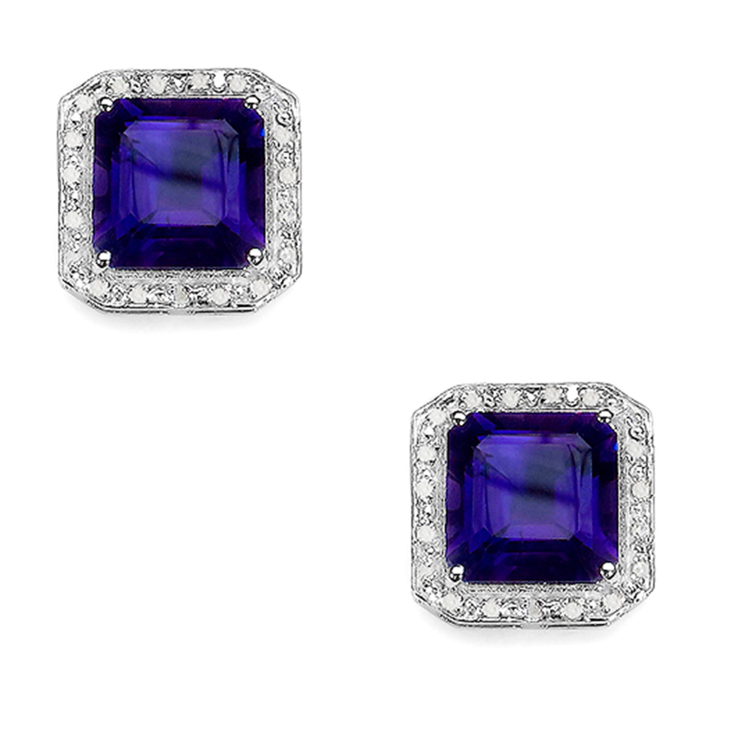 Amethyst Earrings Diamond Halo 9.3 Carats Silver