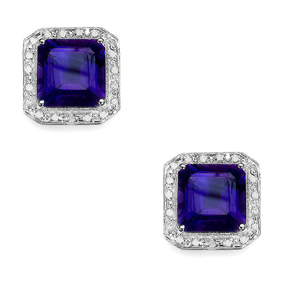 Amethyst Earrings Diamond Halo 9.3 Carats Silver