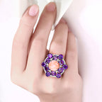Pink Coral Ring With Amethyst 6.08 Carats Sterling Silver