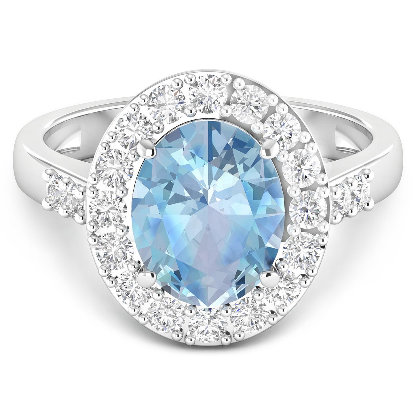 Aquamarine Cocktail Ring Diamond Halo 2.8 Carats Total 14K Gold