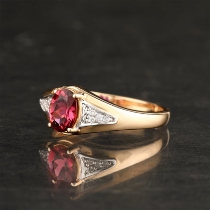 Natural Pink Tourmaline Ring With Diamonds 0.82 Carats 9K Yellow Gold