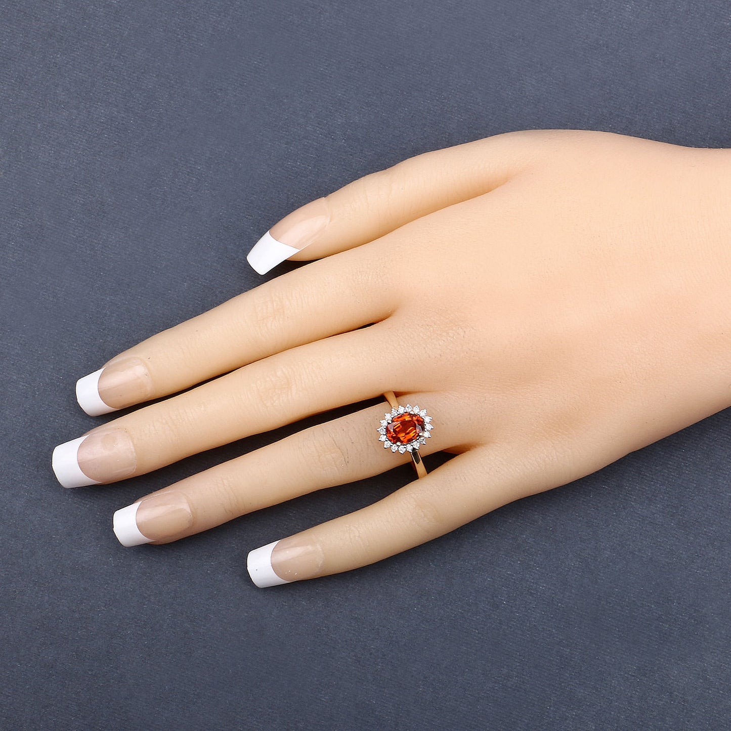 Oval 1.70 Carat Natural Spessartite Garnet & Diamond Halo Ring 14K Yellow Gold