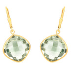 Green Amethyst Earrings 19.5 Carats 18K Yellow Gold Plated Silver